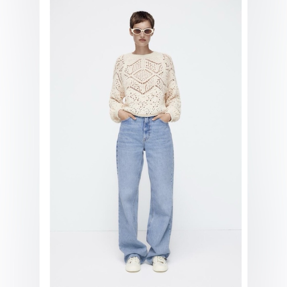Zara Pointelle Cream Knit Sweater